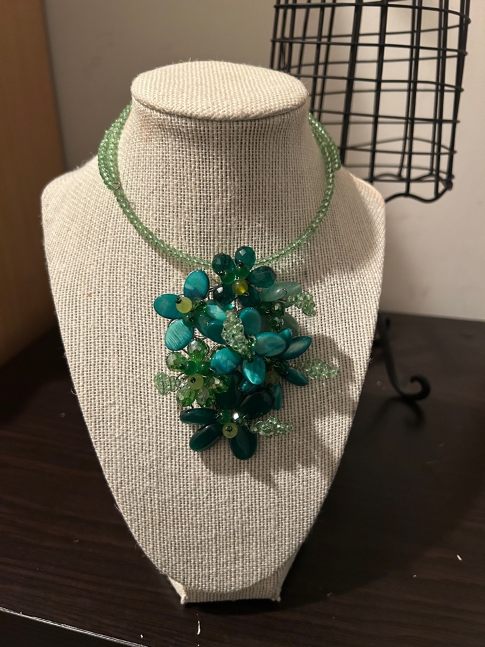 Green Floral Statement Necklace - Designer Style Women Jewelry